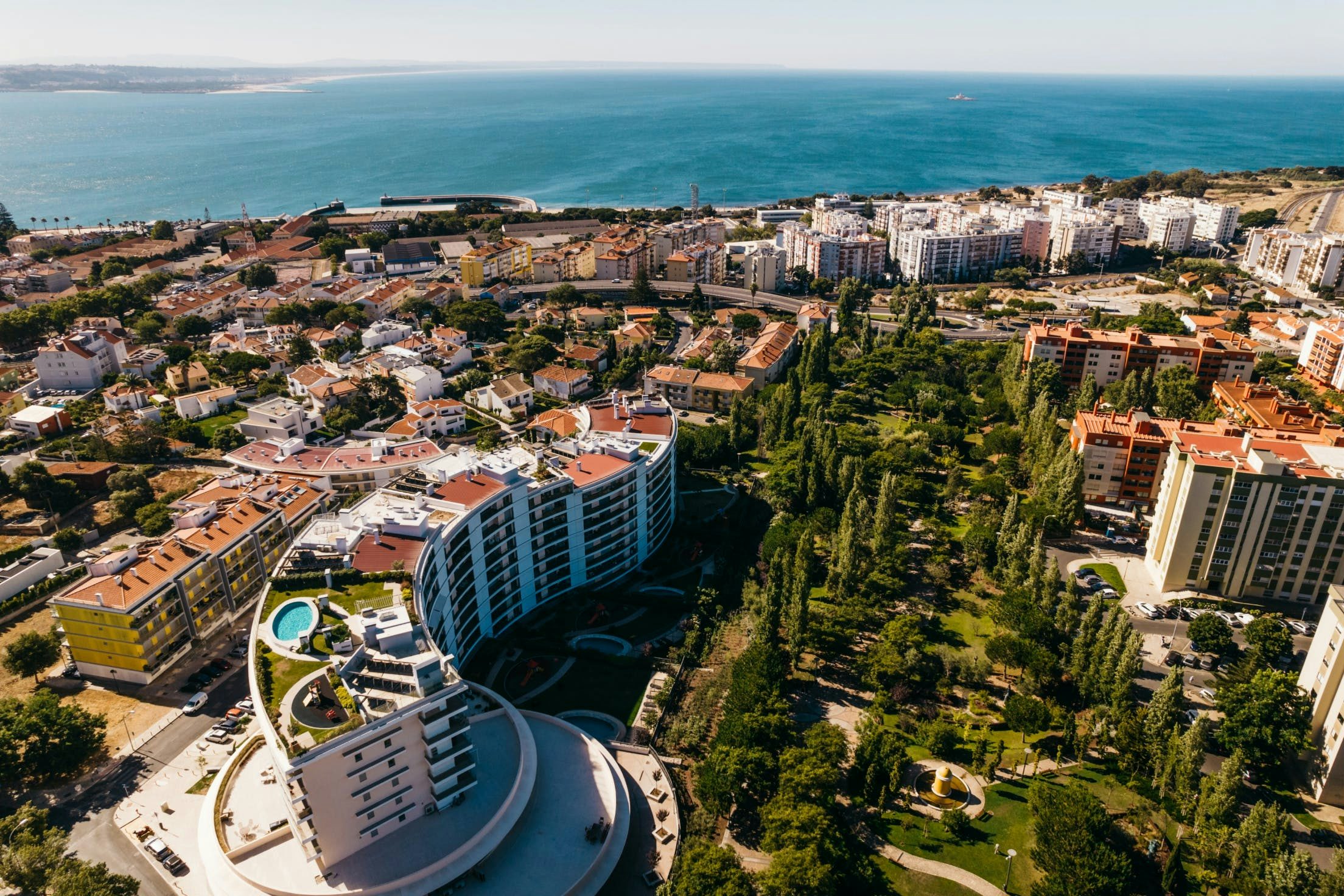 A photo of a birds-eye view of a city in Portugal